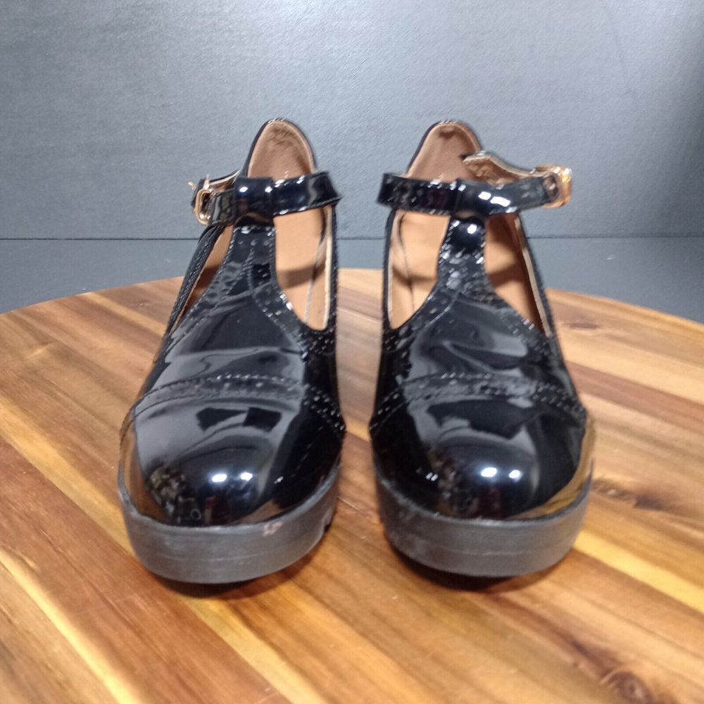 DADAWEN Womens Leather Classic T-Strap Platform Chunky Mary Jane Sz‎ 9.5 Goth - Picture 3 of 16